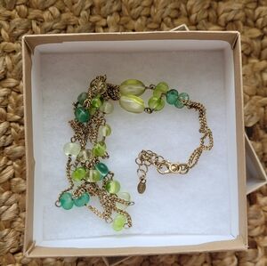 Monet Triple Strand Gold Toned Necklace with Peridot and Jewelled Green Beads